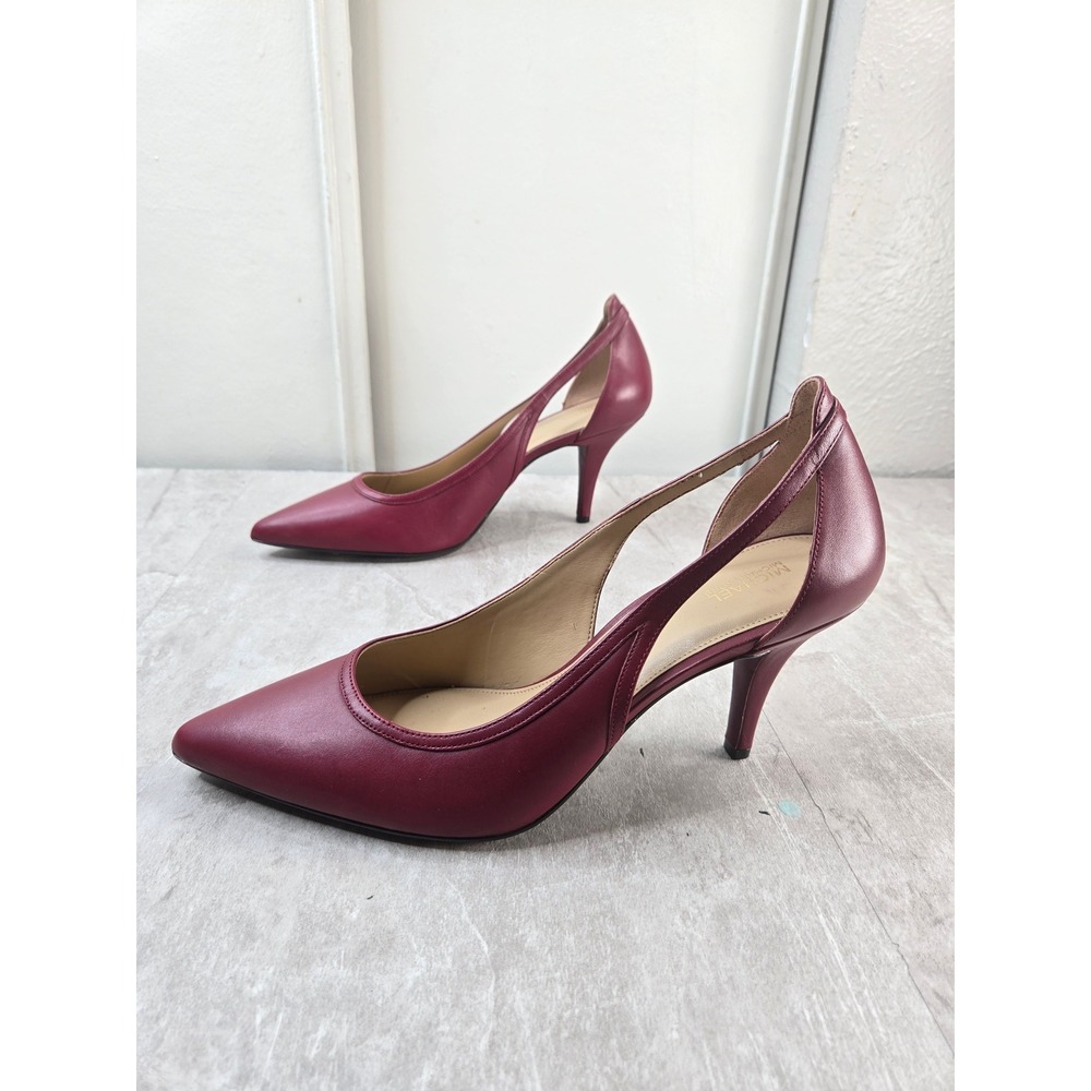 Michael Kors Cutout Pumps Sz 11 Burgundy Red Leather D'Orsay Dressy Formal Heels